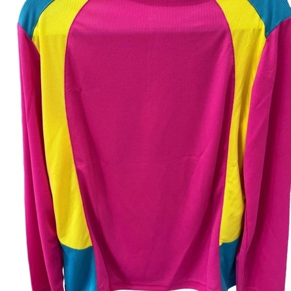 Color Block Zip Front Pink Blue Yellow Shirt - Picture 4 of 7
